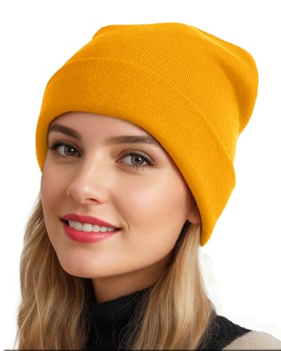 Womens Satin Lined Beanie Wool Silk Lining Slouchy Warm Skull Cap - color: 1pcs Yellow