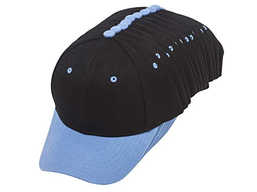 TOP HEADWEAR 12-Pack Adjustable Baseball Hat - color: Black/Light Blue