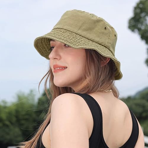 Washed Cotton Bucket Hats Packable Summer Beach Cap for Men Women - color: Ce-bh-khaki-orange-navy