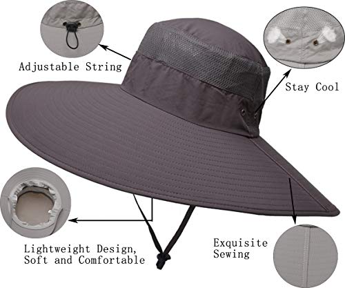 Leotruny Super Wide Brim Bucket Hat UPF50+ Waterproof Sun Hat for Fishing - color: C05-grey
