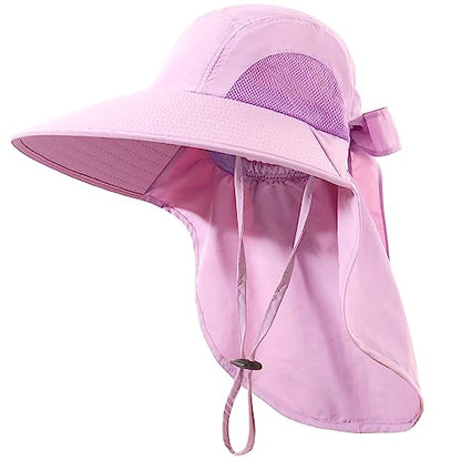 Womens Sun Hat UV Protection, Foldable Waterproof Wide Brim Bucket Hats with Neck Flap for Summer Beach Fishing Hiking - color: Purple