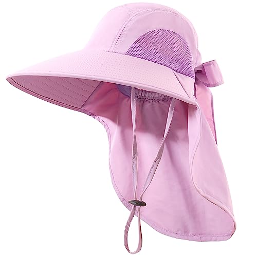 Womens Sun Hat UV Protection, Foldable Waterproof Wide Brim Bucket Hats with Neck Flap for Summer Beach Fishing Hiking - color: Purple
