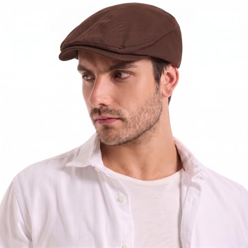 ZLYC Men Summer Flat Cap Scally Ivy Gatsby Newsboy Beret Driver Hat - color: Solid Coffee