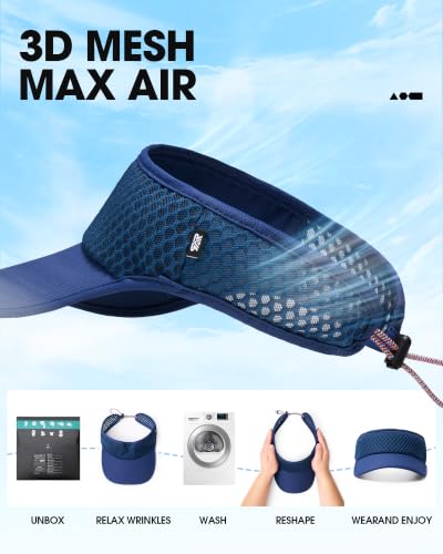 SUNMECI Mesh Breathable Sports Visor - Men Women Adjustable Lightweight Quick Dry Sun Hat for Tennis, Golf, Running - color: Royal Blue