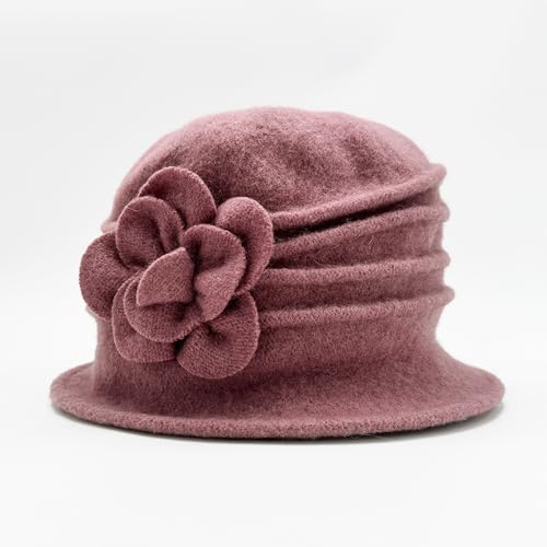 YING LAN Women Beret Hat Cloche Bucket Hat Vintage Floral Wool Classic Winter Hat 1920s - color: B-pink