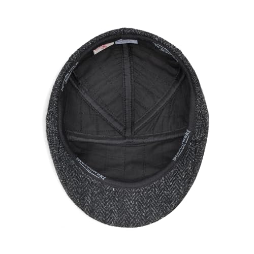 Sterkowski Ivy Five | Harris Tweed Flat Cap for Men and Women | Classic Elegant Warm 5 Panels Ivy - color: Black/Anthracite Herringbone, size: 7 1/8