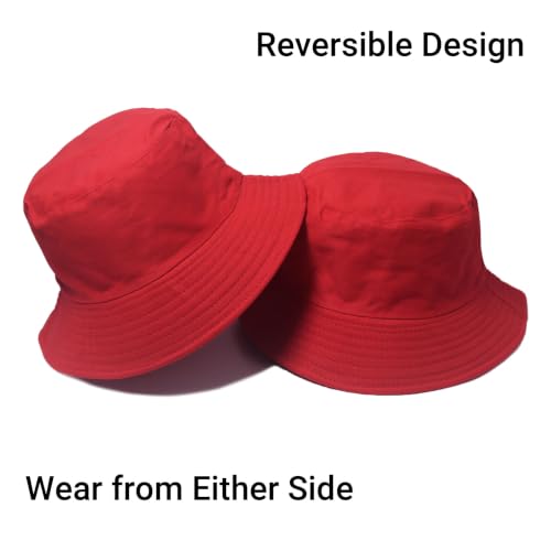 PFFY Reversible Bucket Hat for Women Men Cotton Sun Beach Fishing Cap - color: Pure Red (Reversible)