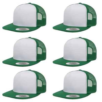 Yupoong 5-Panel YP Classic Trucker Cap | High Profile Flat Visor Snapback - color: Kelly/White/Kelly