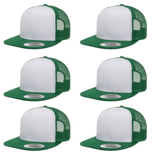 Yupoong 5-Panel YP Classic Trucker Cap | High Profile Flat Visor Snapback - color: Kelly/White/Kelly