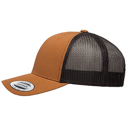 Yupoong Classic Mesh 6 Panel Retro Trucker Cap | Mid Profile Snapback - color: Caramel/Black