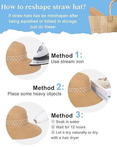 Sun Beach Straw Hats for Women, Summer Wide Brim Hat - color: Light Khaki, size: Large