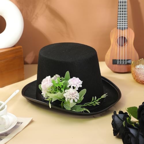 Black Tall Felt Top Hat Halloween Party Hat - style: Classic Style