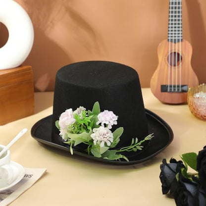 Black Tall Felt Top Hat Halloween Party Hat - style: Classic Style