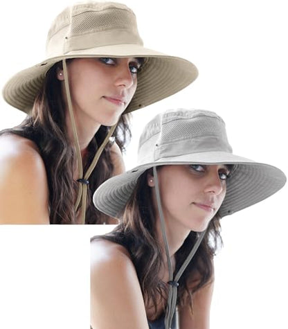 GearTOP Safari Hat for Men Sun Hats for Women UV Protection UPF 50+ Fishing, Gardening, Hiking Hat (22-23 1/2") - color: Light Grey & Beige Standard 2 Pack