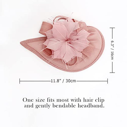 AQOKKA Women Fascinators Hats Flower Fascinators with Headband and Clip Tea Party Headwear for Women and Girls - color: 1 Pc Feather Flower / Pink
