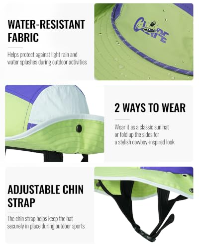CLAPE Surf Bucket Hat with Chin Strap, Waterproof UPF 50+ Surfing Hat Packable Brimmed Boonie Hat for Women Men - color: Sh2507a-applegreen