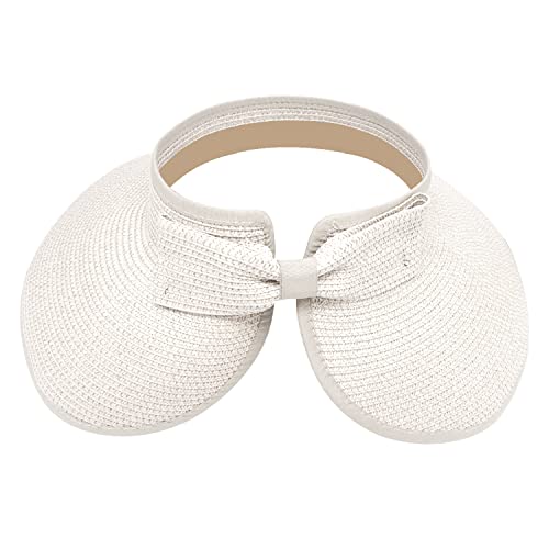 DOOVID Womens Summer Straw Hats Wide Brim Sun Hat UV Protection Visor Foldable Beach Hat for Women - color: White