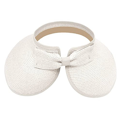 DOOVID Womens Summer Straw Hats Wide Brim Sun Hat UV Protection Visor Foldable Beach Hat for Women - color: White