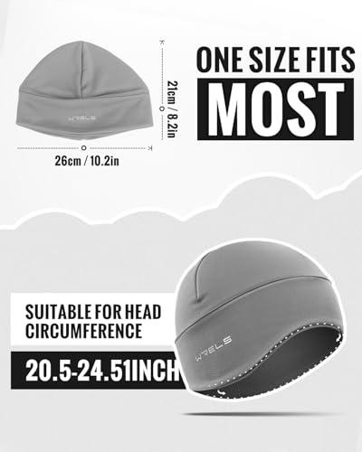 WRELS Thermal Running Skull Cap with Ear Flaps - Winter Hat for Men & Women, Windproof Athletic Beanie Helmet Liner - color: Men-grey