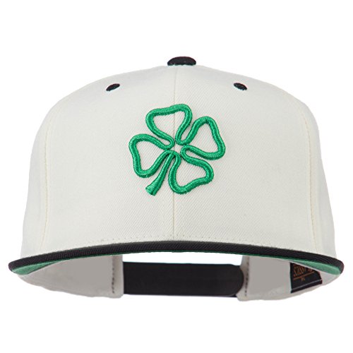 3D Clover Embroidered Two Tone Snapback Cap - color: Natural Black