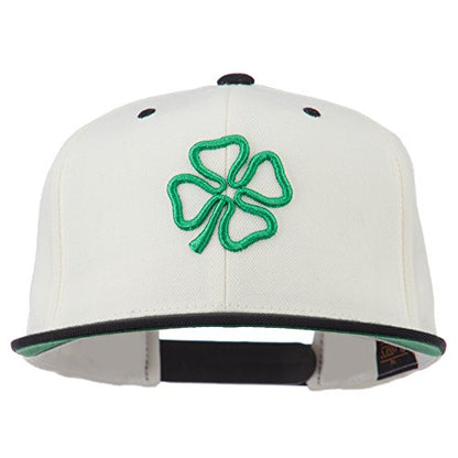 3D Clover Embroidered Two Tone Snapback Cap - color: Natural Black