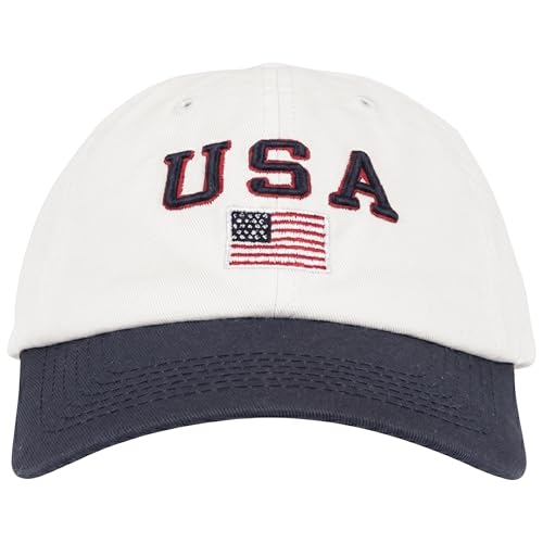 E BY ELIDAN USA Hat, Embroidered American Flag Baseball Cap for Men Women - color: White Navy With Usa Flag