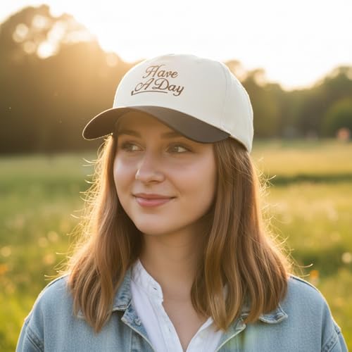 Embroidered Baseball Cap, Cotton Dad Hat, Fun & Heartfelt Stitching, Adjustable Casual Outdoor Hat for Men Women - color: Have a Day - Black/Beige