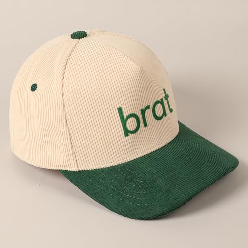 MIRMARU Vintage Novelty Heat Pressed Two-Tone Cotton Corduroy Trucker Baseball Cap for Men & Women - color: Brat,green
