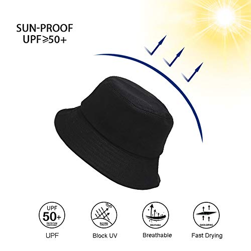 Wheebo Solid Color Bucket Hat for Women Summer Beach Fishmen Hat for Lady Adult Unisex Cotton Cap…… - color: A-sc-black