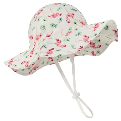 Durio UPF 50+ Baby Sun Hat - Wide Brim Beach Bucket Hats for Infant Girls 0-4T, Outdoor Summer Hat for Newborn to Toddler - color: B Flamingo, size: 3-6 Months