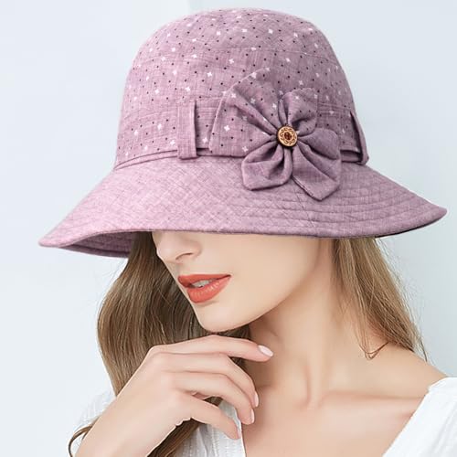 Floral Fedora Bucket Hats Vintage Cloche Bowler Hat for Women - color: Purple
