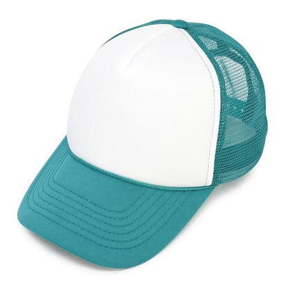 DALIX Two Tone Trucker Hat Summer Mesh Cap with Adjustable Snapback Strap - color: Teal White, size: One Size