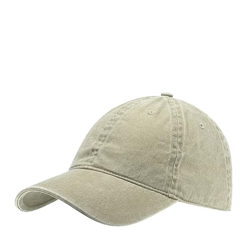 The Vintage Year Washed Cotton Low Profile Dad Hat, 6 Panel Soft Crown Baseball Cap, Brass Buckle, One Size Fits Most - color: Faded Khaki