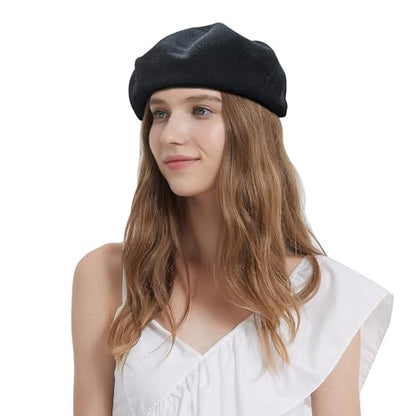 Summer French Beret Breathable Thin Beret Hat Solid Color Beanie for Women Lady - color: Black