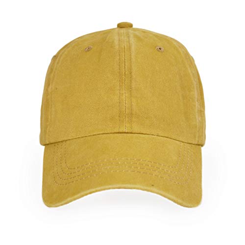 LANGZHEN Unisex Baseball Cap 100% Cotton Fits Men Women Washed Denim Adjustable Dad Hat - color: Washed-yellow