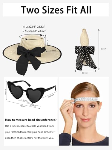 Sun Beach Straw Hats for Women, Summer Wide Brim Hat - color: Beige Black, size: Large