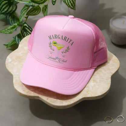 Margarita Social Club Trucker Hat | Margs Tequila Drinking Funny Cute Drinks | Premium Mesh Foam Trucker Hat for Men & Women - color: Purple/White