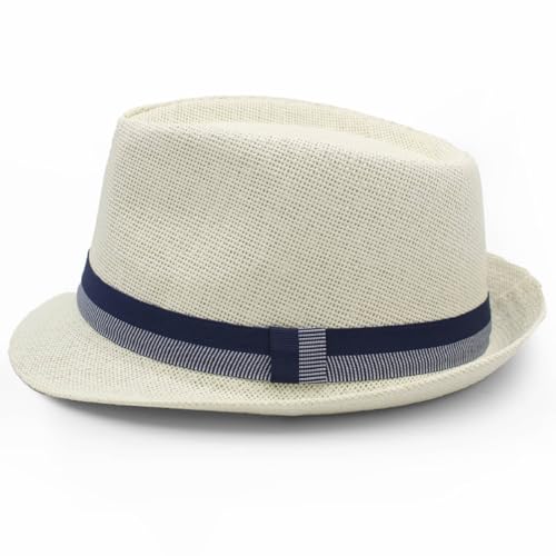 LIDHAY Short Brim Panama Hat Straw Fedora Hats for Men Women Summer Derby Trilby Hats Beach Sun Hat - color: White