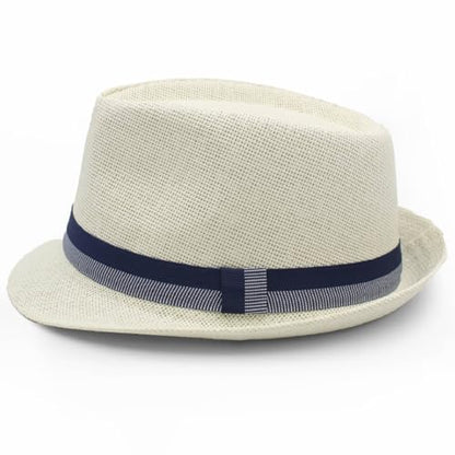 LIDHAY Short Brim Panama Hat Straw Fedora Hats for Men Women Summer Derby Trilby Hats Beach Sun Hat - color: White