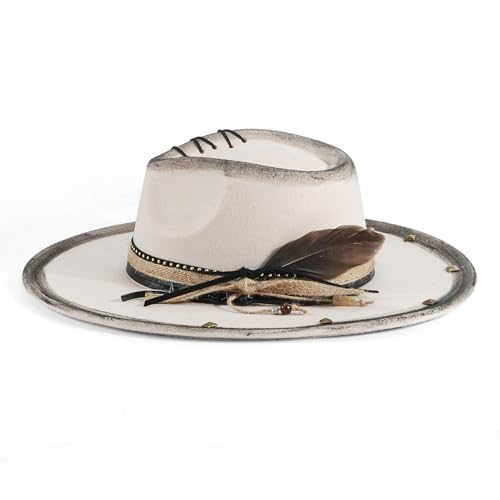 Wide Brim Fedora Hat for Men Women Retro Western Felt Hats - color: 2beige