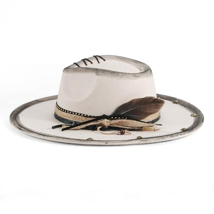 Wide Brim Fedora Hat for Men Women Retro Western Felt Hats - color: 2beige