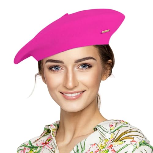 Classic Wool French Red Beret Hats for Women Men - color: M--rose Red