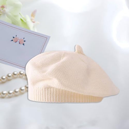 Infant Baby Boys Girls Beret Hat Fall Winter Knitted Beanie Hat Toddler Kids Beret Skull Hat French Artist Knit Hat - color: A-beige