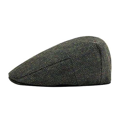 STARANCE Men Wool Blend Newsboy Cap Flat Hat - color: Herringbone Green, size: 7 1/4