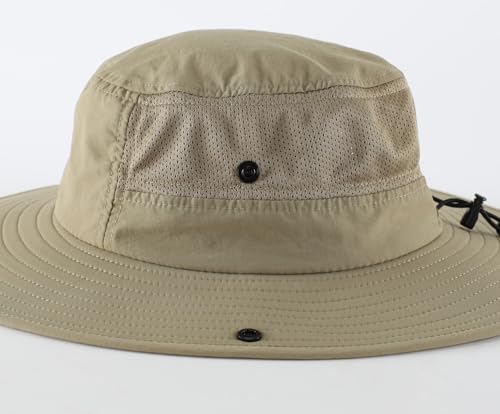 Home Prefer UPF50+ Mens Sun Hat Wide Brim Womens UV Protection Beach Bucket Hat for Fishing Hiking Snap Up Cowboy Hat - color: Light Vert Khaki