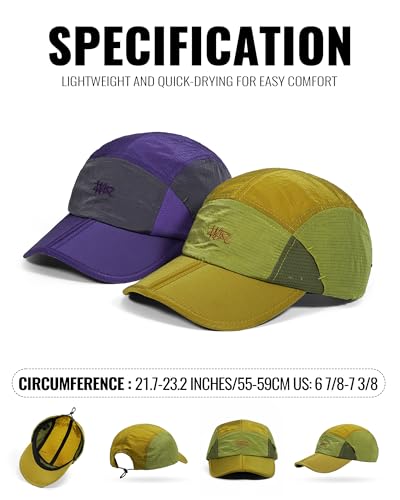 Croogo Foldable Quick Dry 5 Panel Hat Breathable Running Baseball Cap - color: Yellow