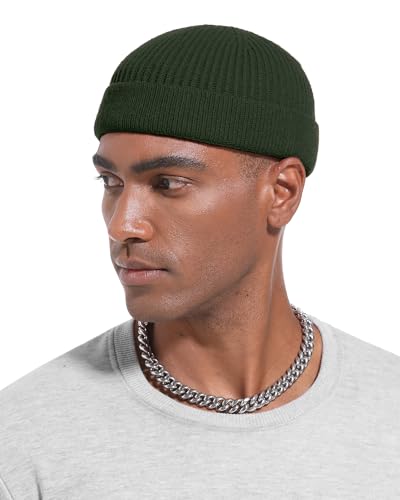 Short Beanie for Men Women, Wool Knit Cuff Winter Fisherman Hats - color: 1pcs- Army Green