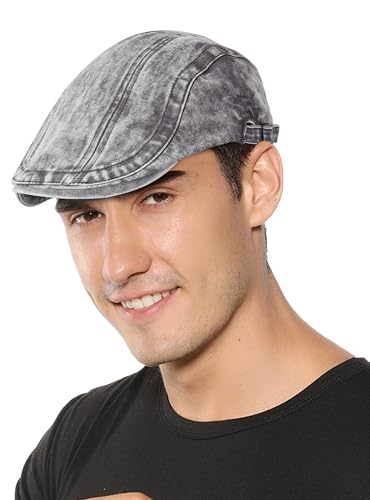 SEAUR Denim Newsboy Hats for Men Adjustable Flat Ivy Gatsby Cabbie Driving Beret Hat Breathable Cotton Golf Cap Unisex - color: Dark Gray