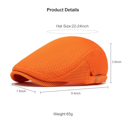 Mens Mesh Cap Flat Ivy Gatsby Newsboy Beret Driving Hat Adjustable Breathable Summer Hats - color: Orange