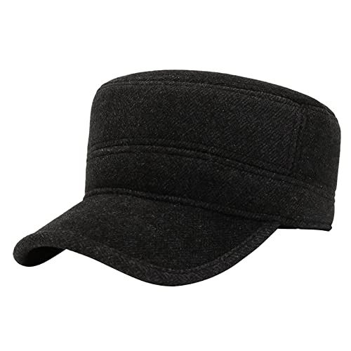 Men's Winter Wool Cadet Hat Trucker Dad Hat Military Flat Top Baseball Cap Flat Top Hats Ear Flaps Newsboy Hats - color: Black